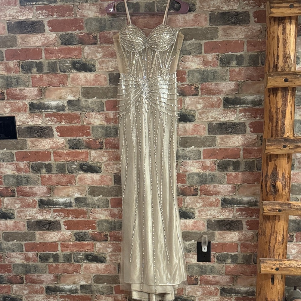 Gianni Bini Beaded Champagne Evening Gown